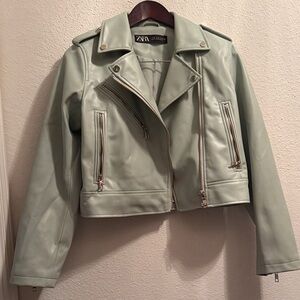 Zara Light Green Faux Leather Jacket
